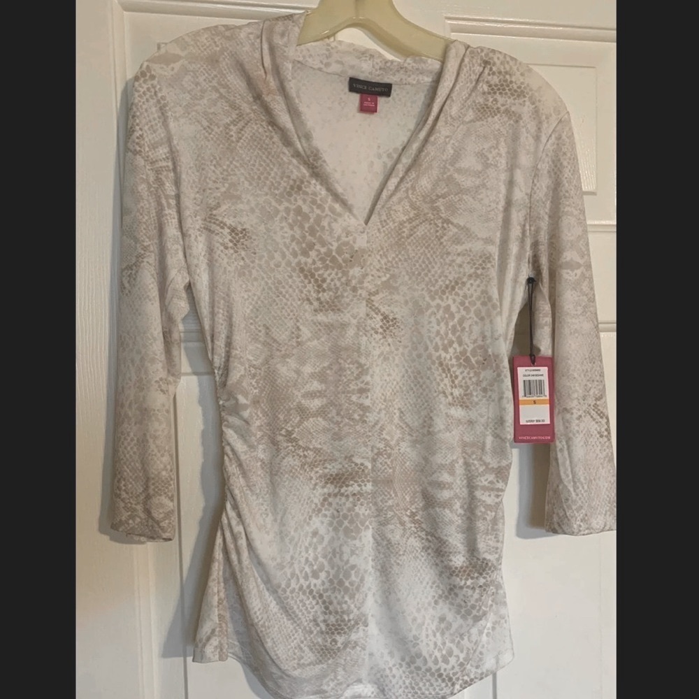 NWT.  V neck beige & white snake print top
